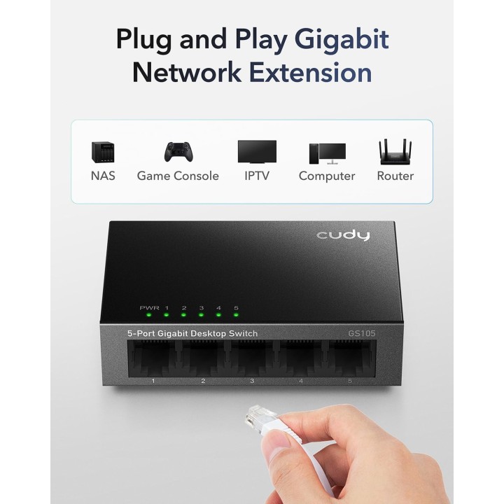CUDY 5-PORT Gigabit metal switch 8 x 10/100/1000Mbps RJ45 ports