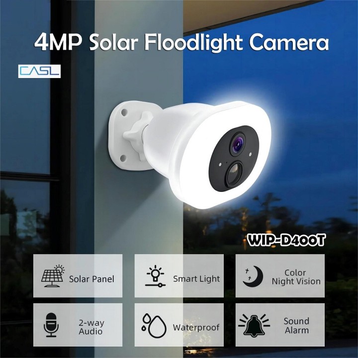 WIP-D400T  WiFi Solar Battery Pan Tilt Camera (Floodlight)  ▪ Reoslution: 4.0Mp
