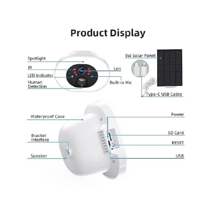 WIP-D400T  WiFi Solar Battery Pan Tilt Camera (Floodlight)  ▪ Reoslution: 4.0Mp