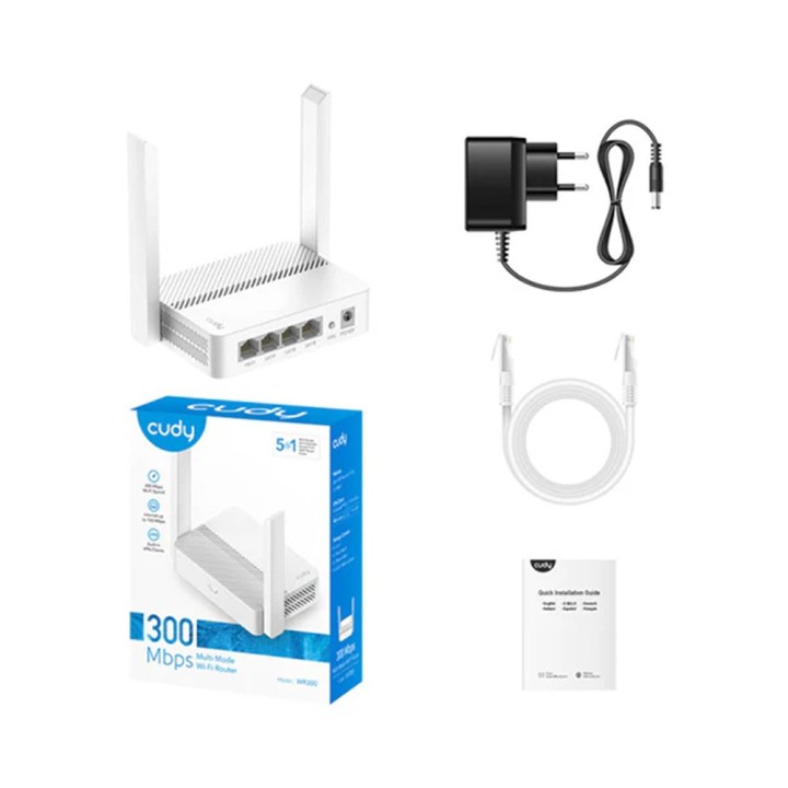 Cudy WR300 N300 Wi-Fi Multi-Mode Router with Fast Ethernet, Single-band (2.4 GHz)